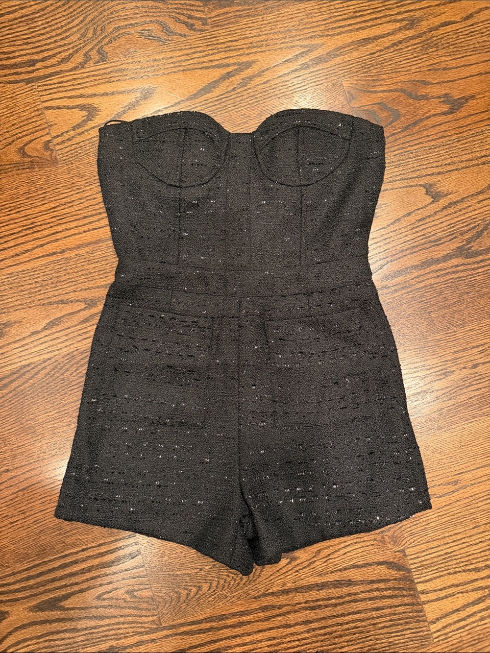 Strapless Black Tweed Romper Shorts